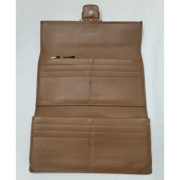 Coach Signature Brown Canvas Leather Buckle Credit Card Trifold Wallet - Picture 11 of 16